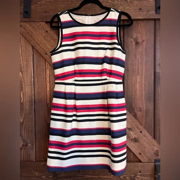 open lace back dress 0X J Crew navy blue, red, and silver striped long sleeve top with five  buttons on neckline, and pockets
